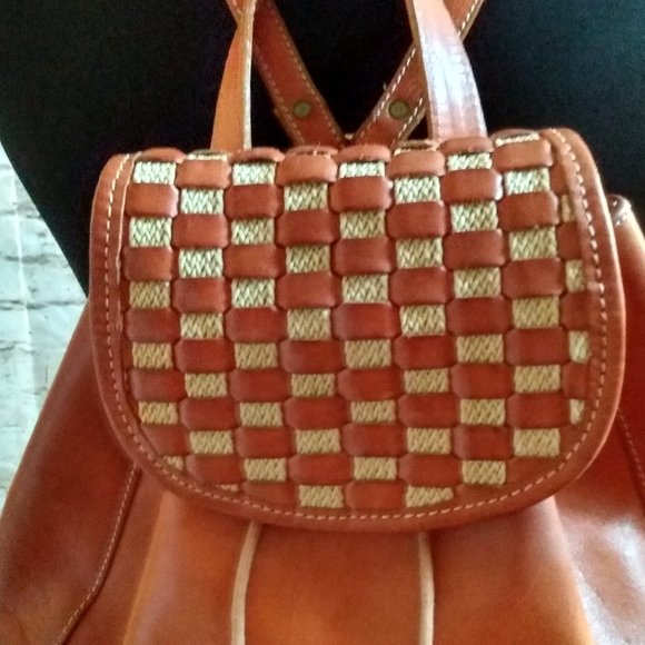 Lady Monica Tan Italian Leather Backpack/Purse w/Checker Design Flap main image 6